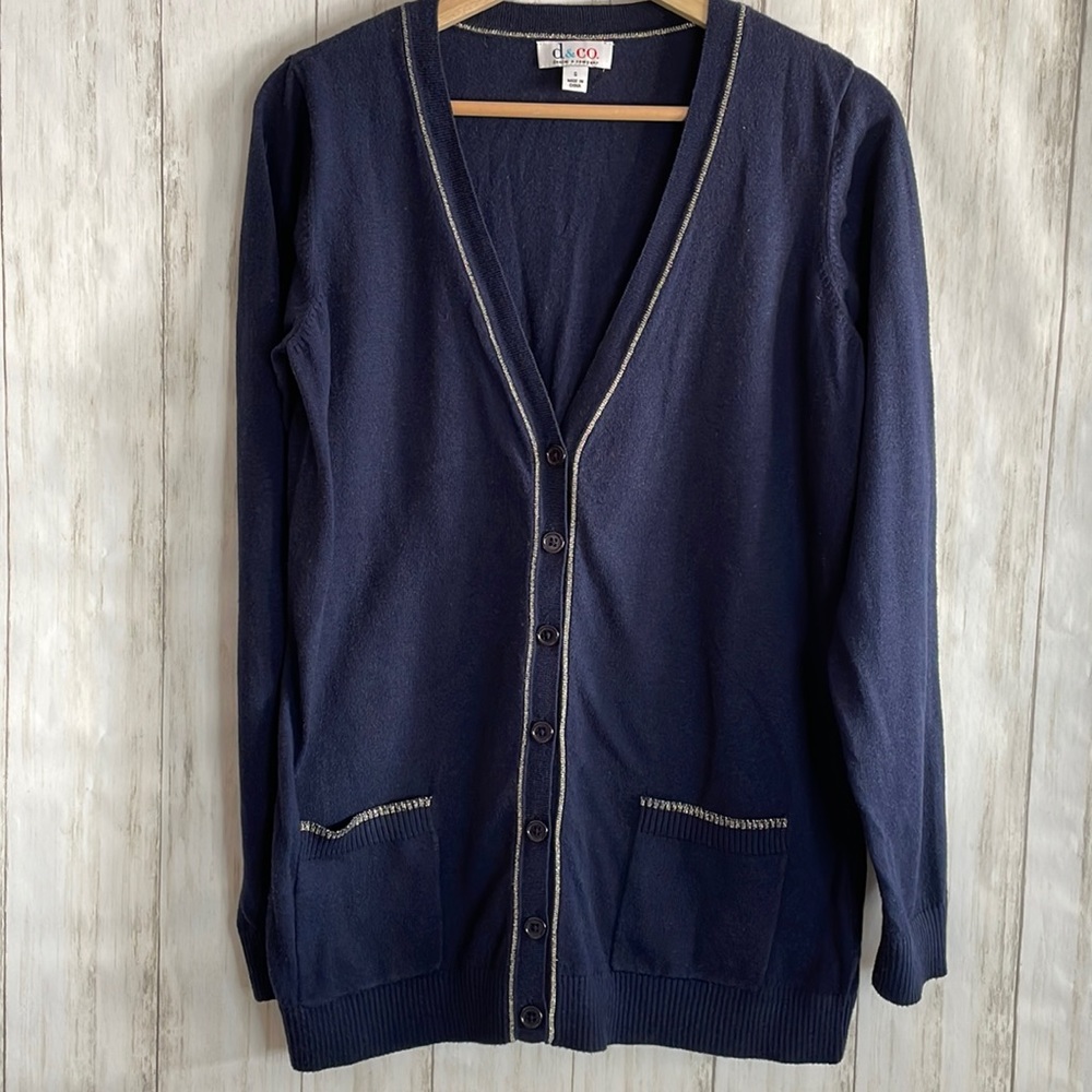 Denim & co navy blue with silver accent cardigan